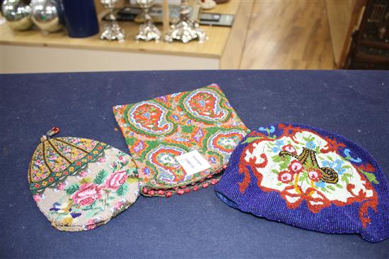 Three assorted beadwork purses / bags